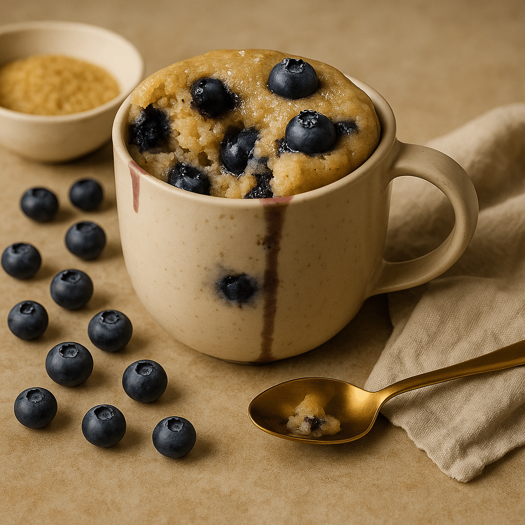 Served Blueberry Muffin Mug Cake with Spoon