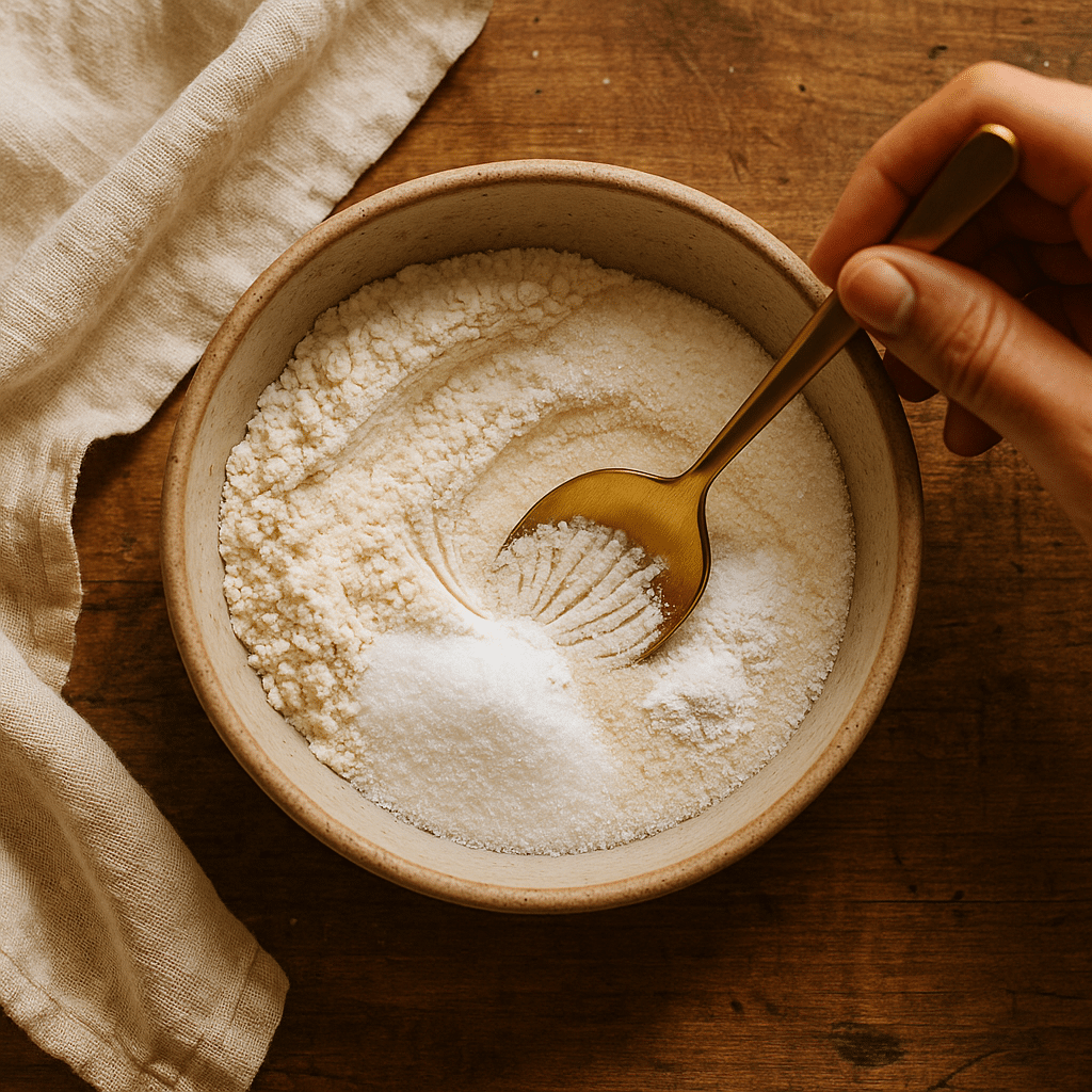 Mixing Dry Ingredients for Blueberry Muffin Mug Cake