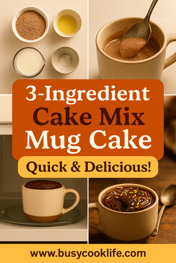 Pinterest pin for cake mix mug cake recipe with steps