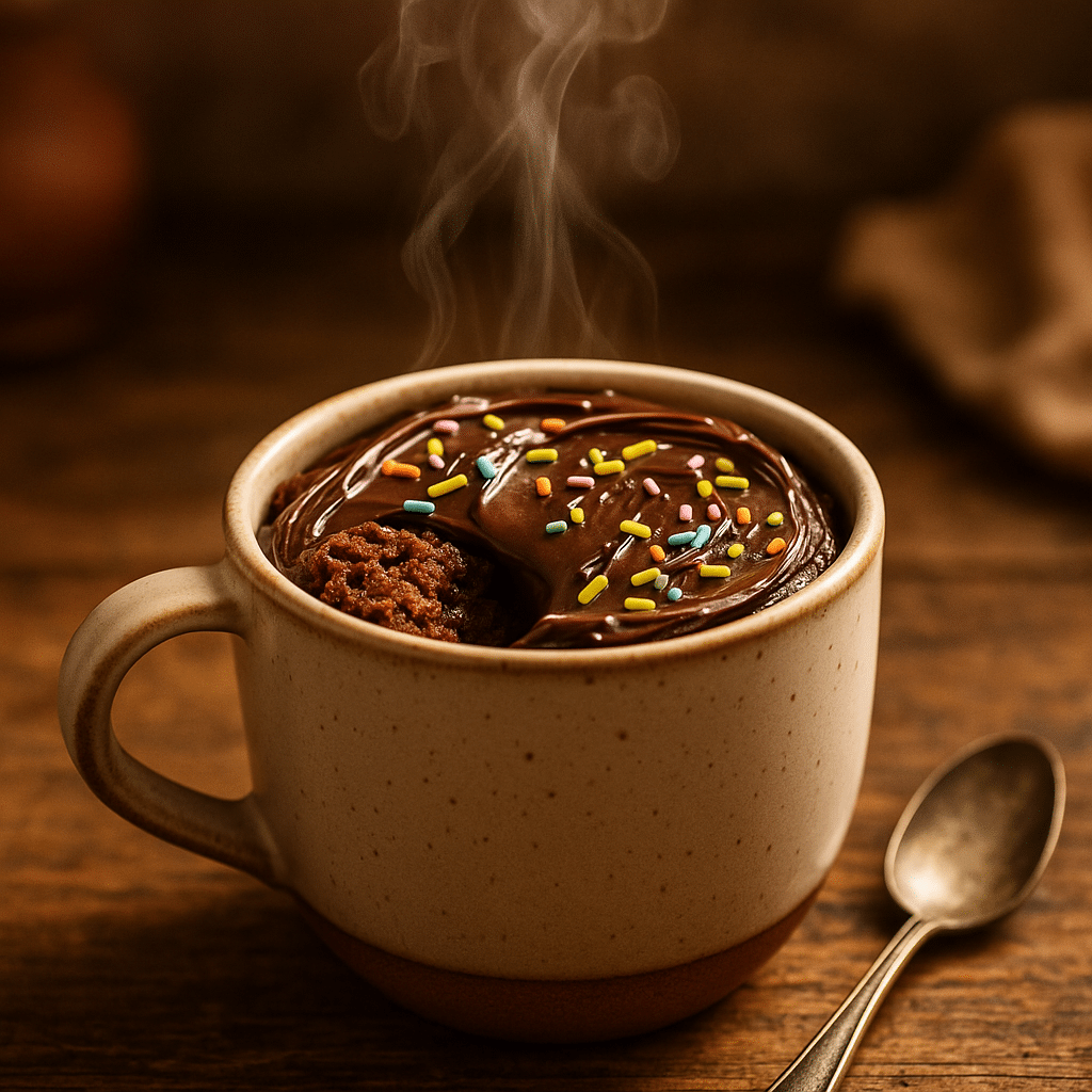 Cake mix mug cake recipe in a cozy ceramic mug