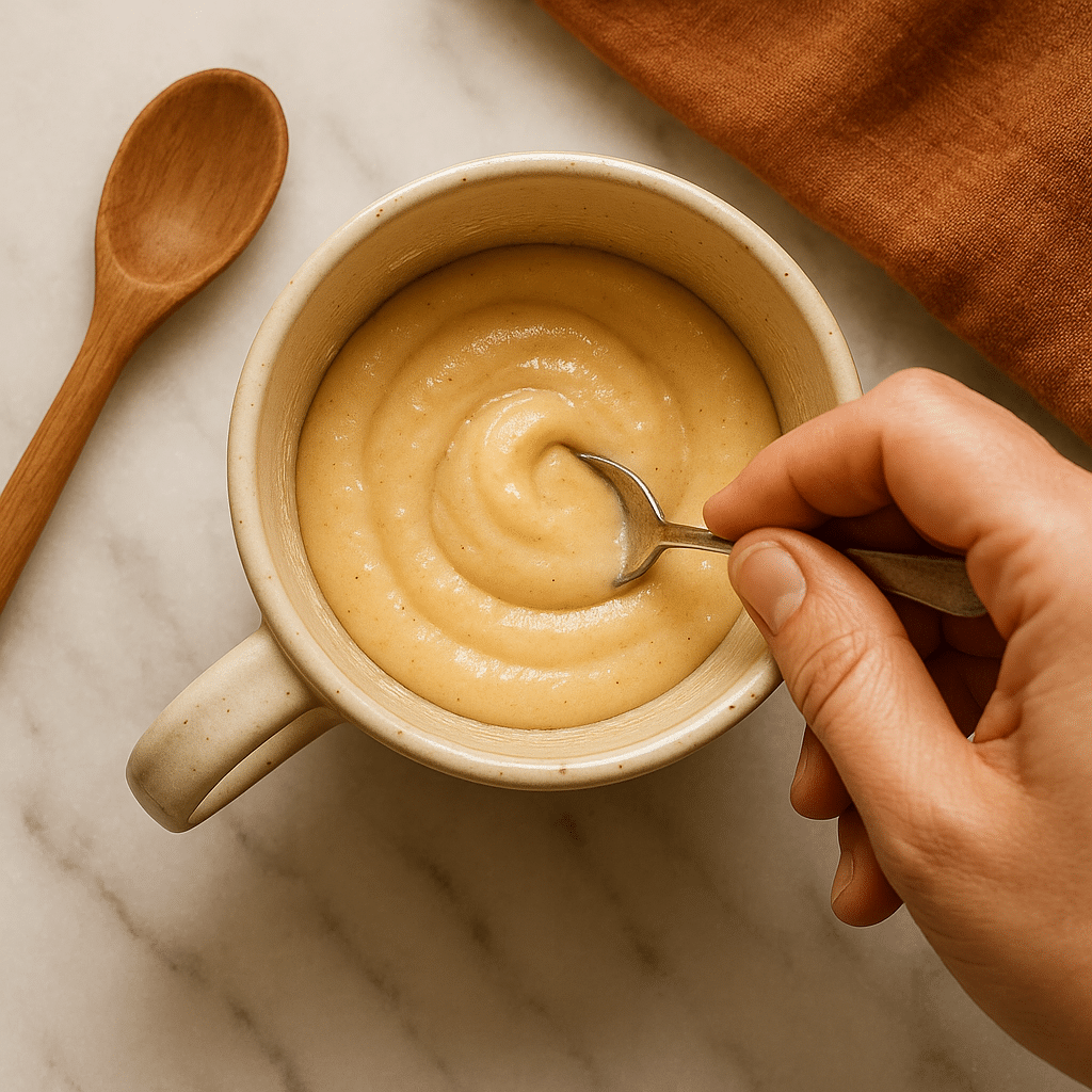 Mixing cake mix mug cake recipe in a mug
