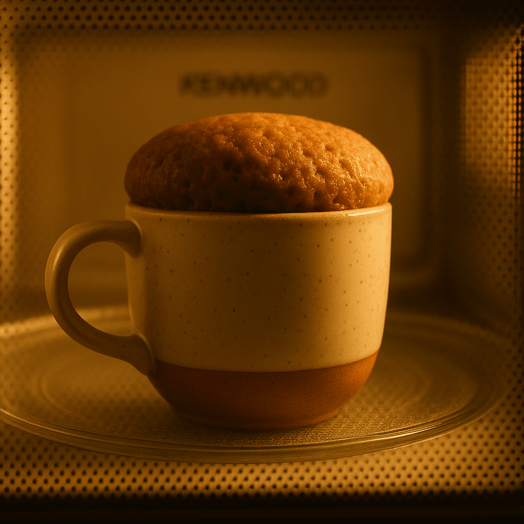 Cake mix mug cake rising in microwave