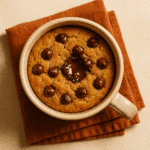 Chocolate cookie in a mug recipe with gooey center and melted chocolate chips