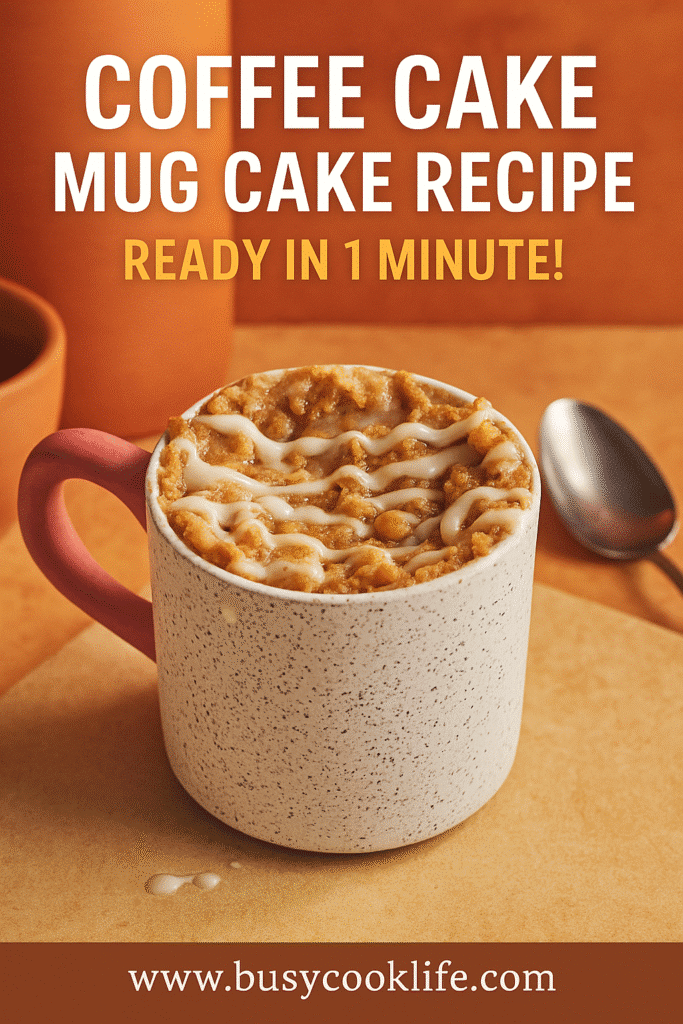Pinterest pin of coffee cake mug cake recipe