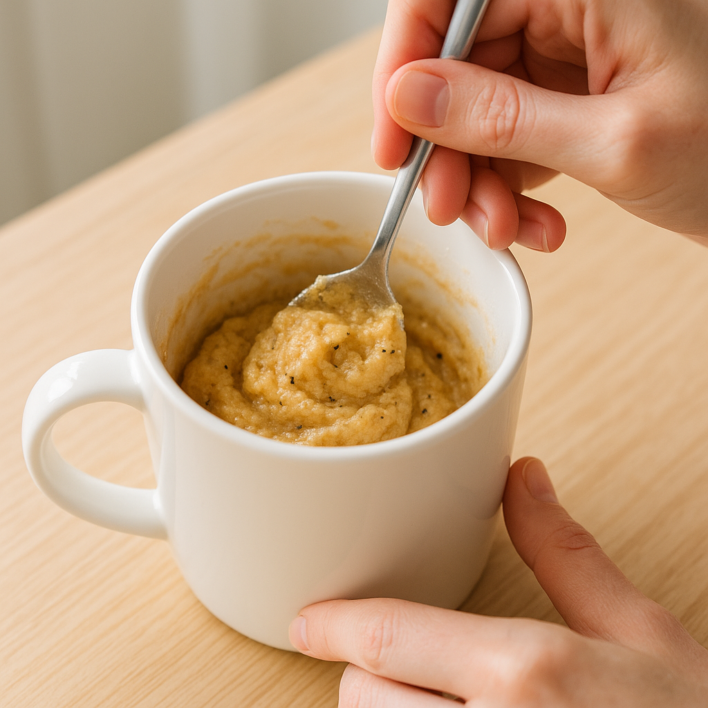 Cookie Dough Mug Cake: Quick, Gooey, Single-Serve Dessert 8 Mixing cookie dough mug cake batter in a mug
