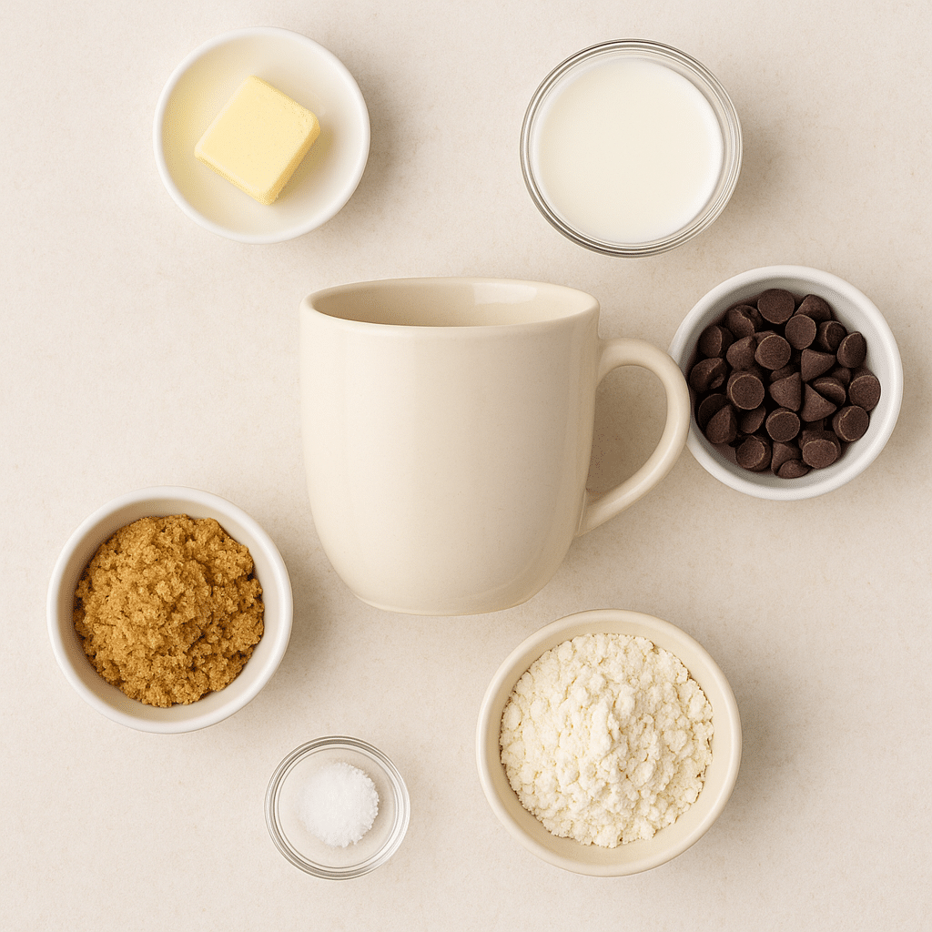 Ingredients for cookie mug recipe no egg