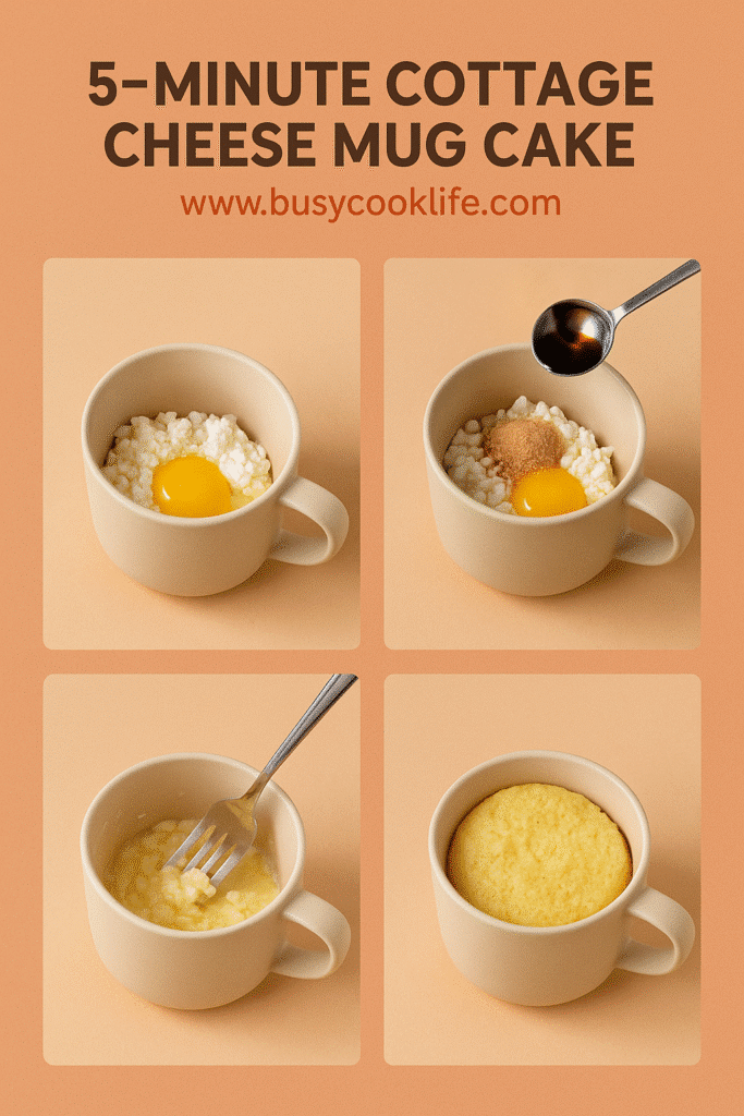 Step-by-step Pinterest pin for cottage cheese mug cake