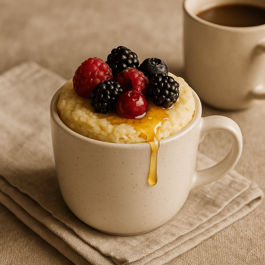 Served cottage cheese mug cake with berries