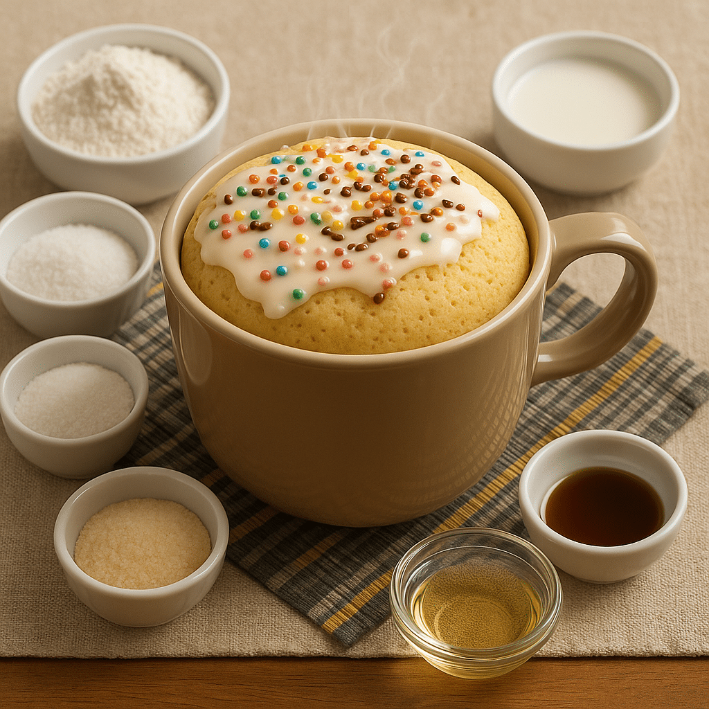 Ingredients for egg free mug cake recipe
