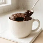 Served flourless mug cake with melted center