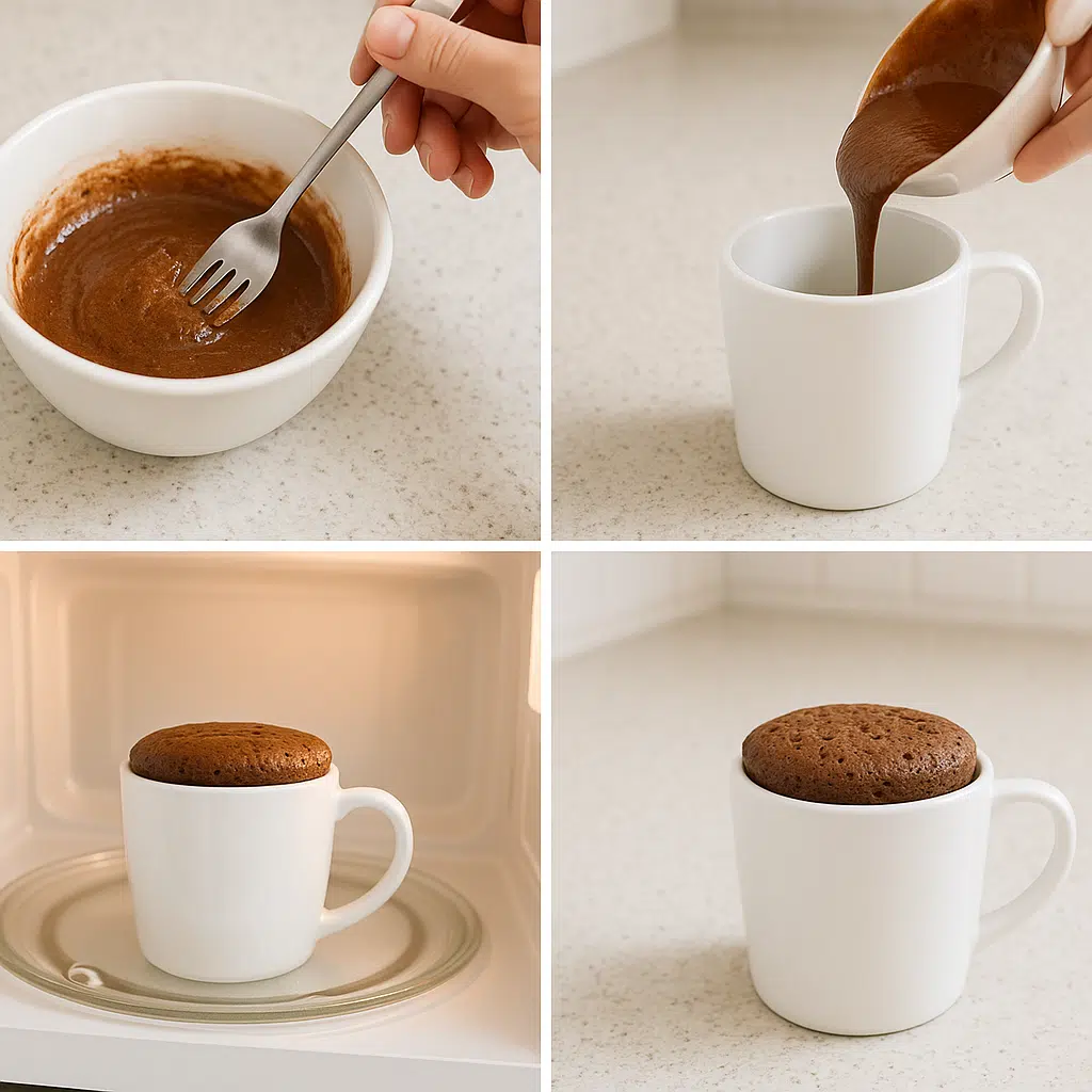 Step-by-step flourless mug cake preparation
