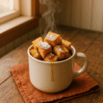 French Toast in a Mug with syrup and sugar