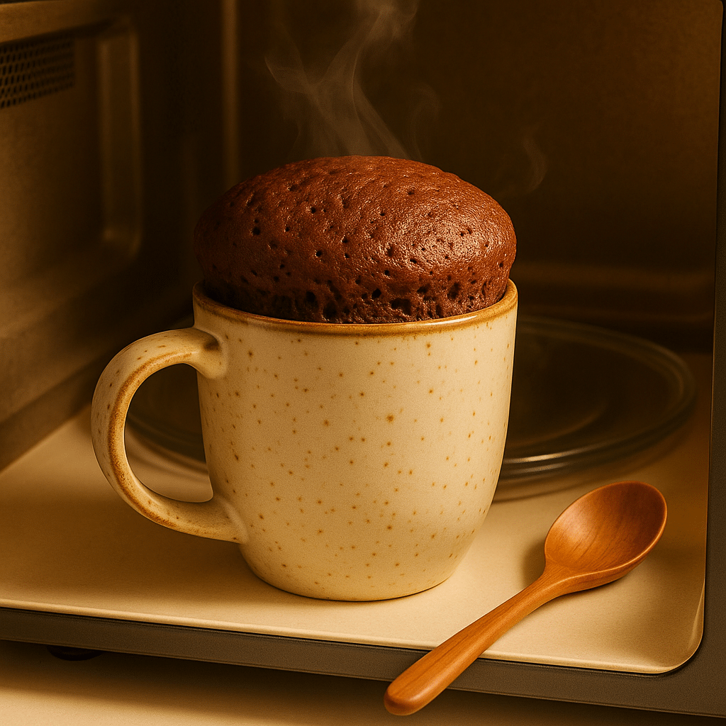 Cooked gluten free mug cake in microwave