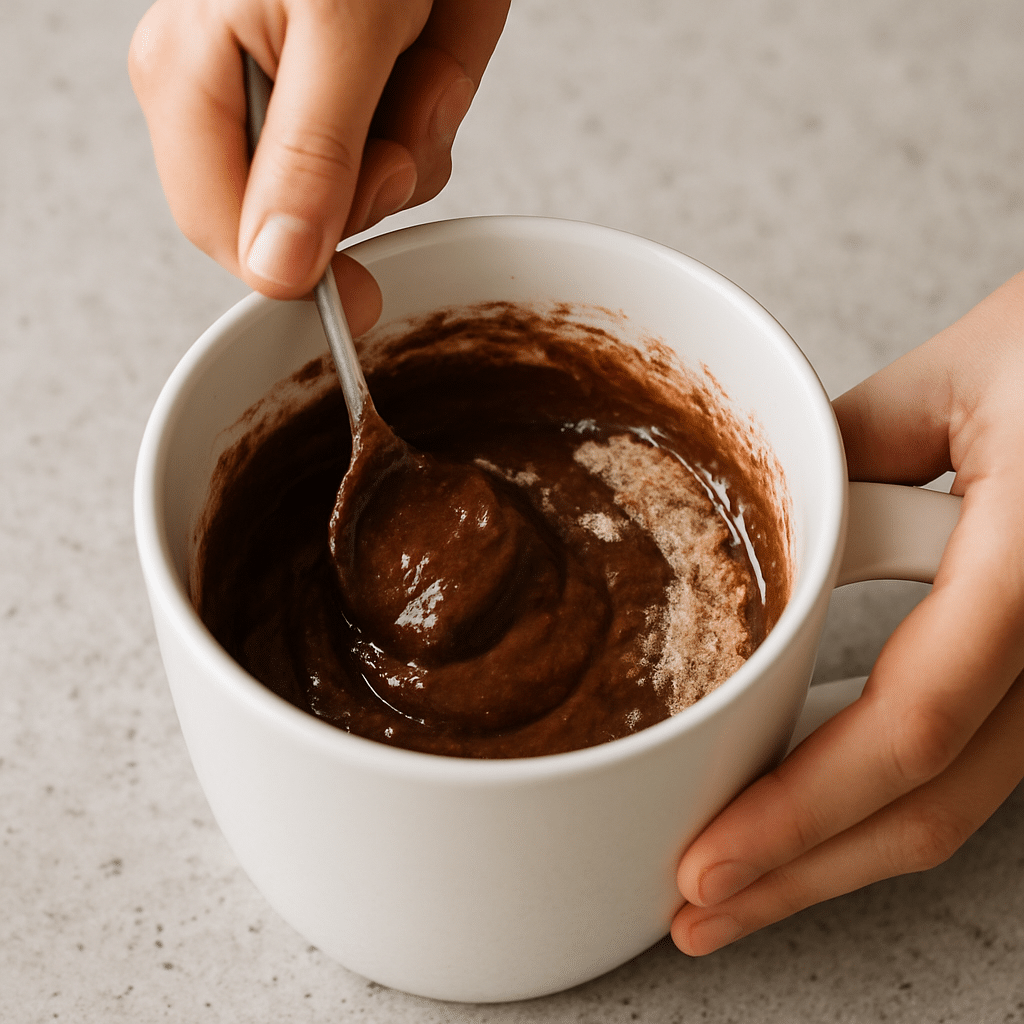 Mixing gluten free mug cake batter in a mug