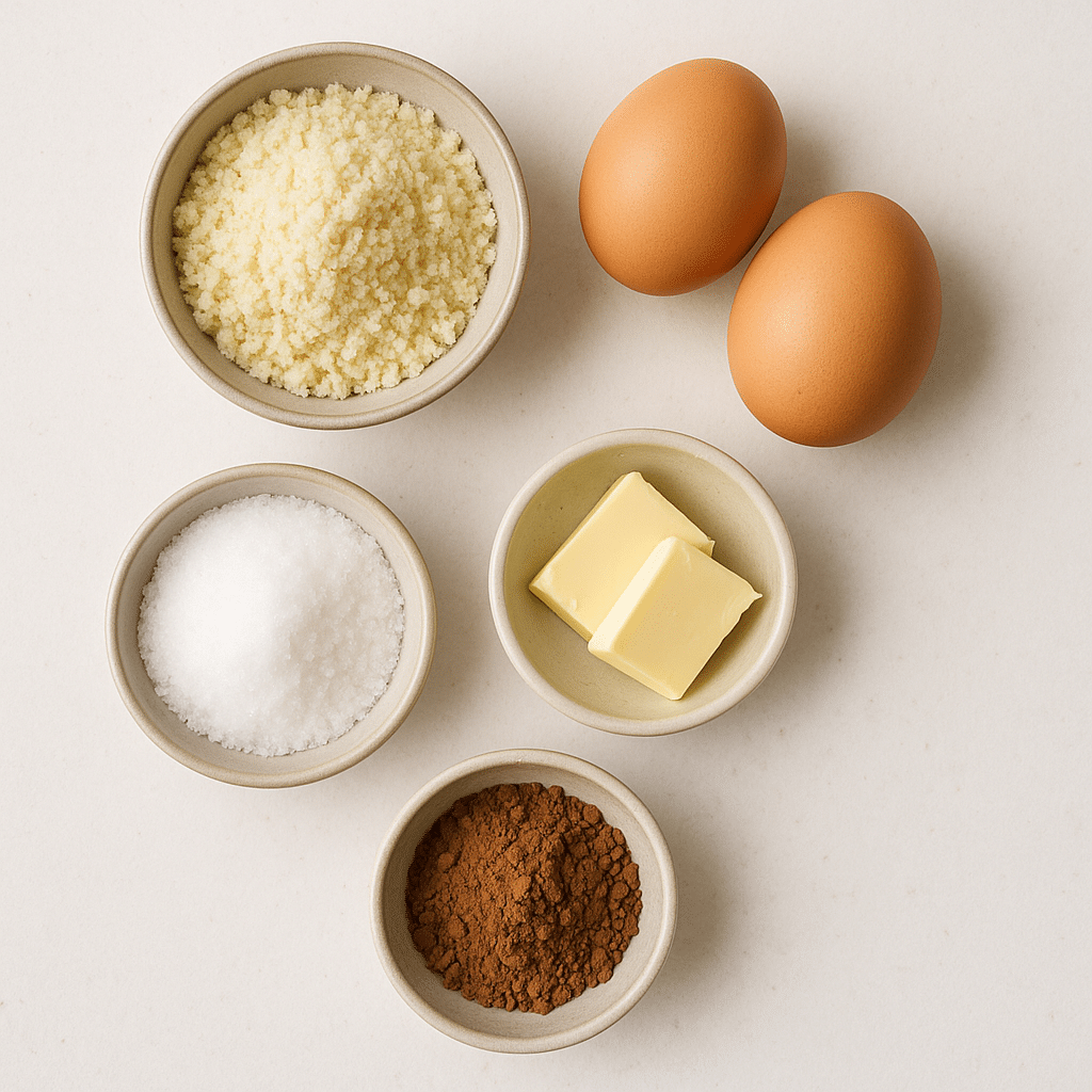 Ingredients for keto mug cake on white counter
