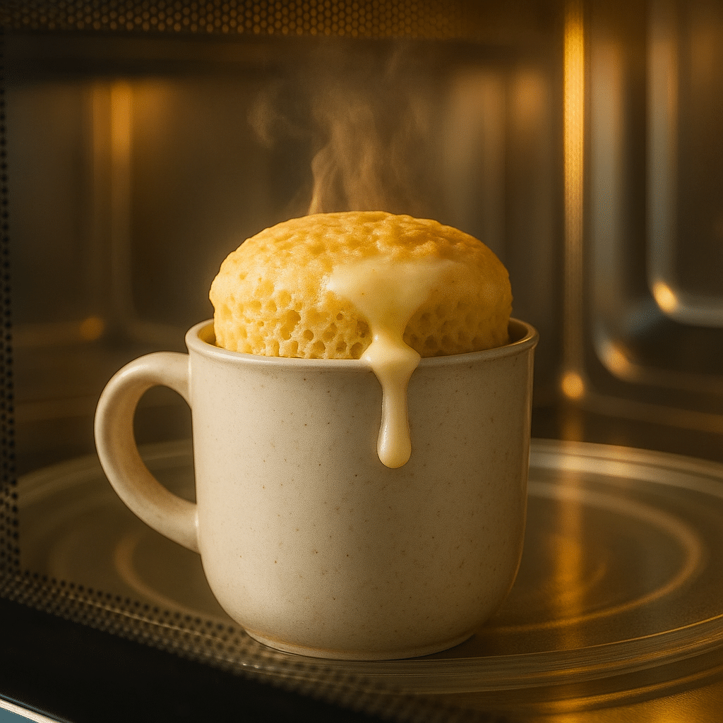 Baking keto tres leches mug cake in the microwave