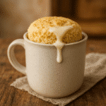 Keto tres leches mug cake recipe served in a ceramic mug