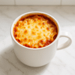 lasagna in a mug ready to eat