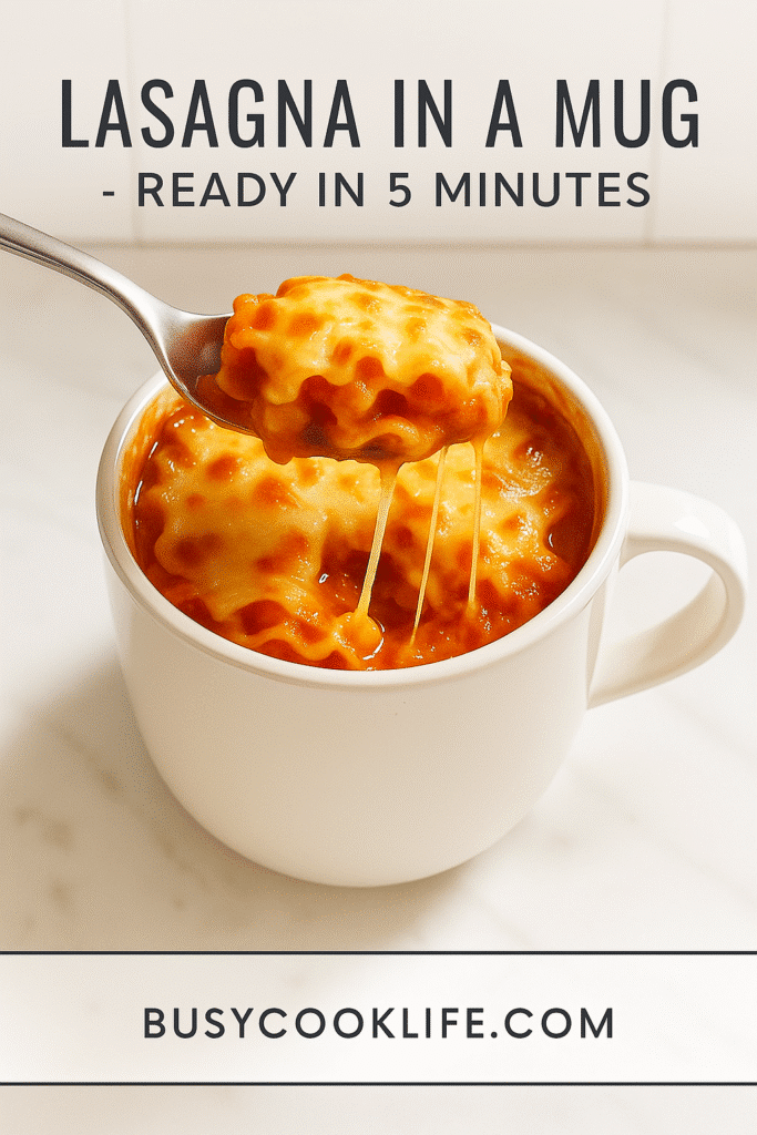 Pinterest lasagna in a mug branded graphic