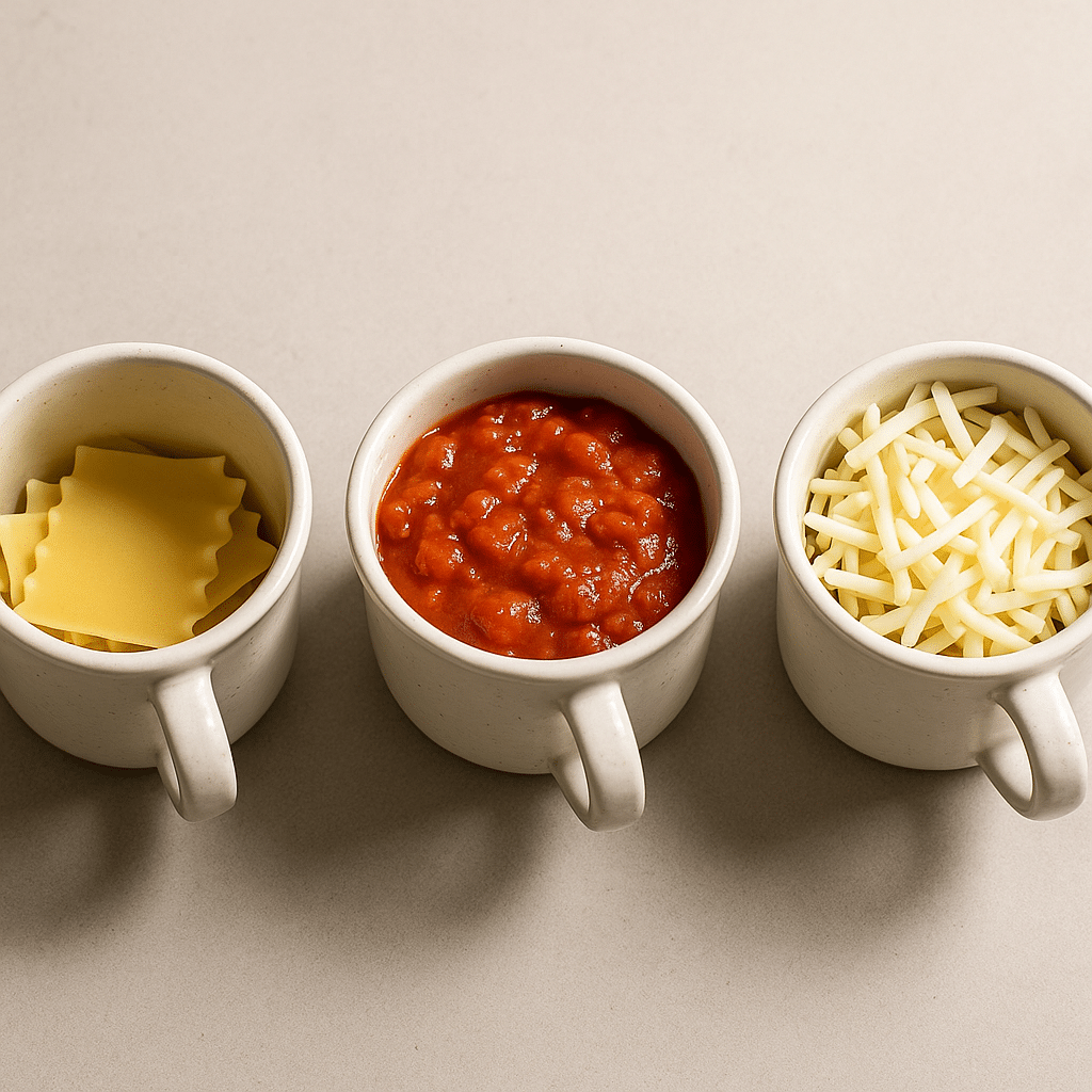 step-by-step lasagna in a mug microwave recipe