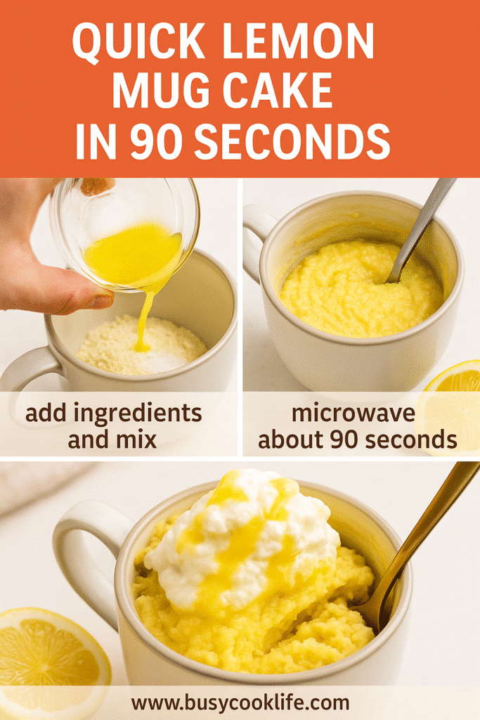 Step-by-step pin of lemon mug cake recipe