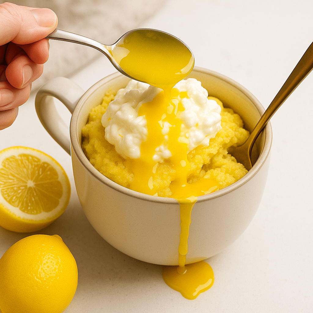 Glazing lemon mug cake after microwaving