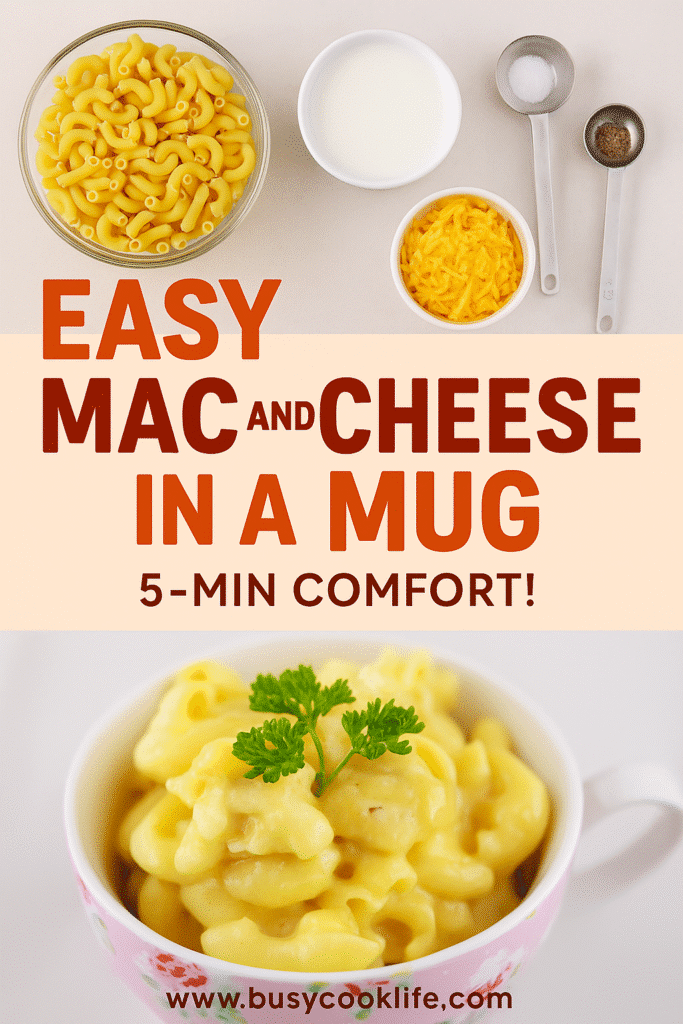 Easy mac and cheese in a mug Pinterest graphic