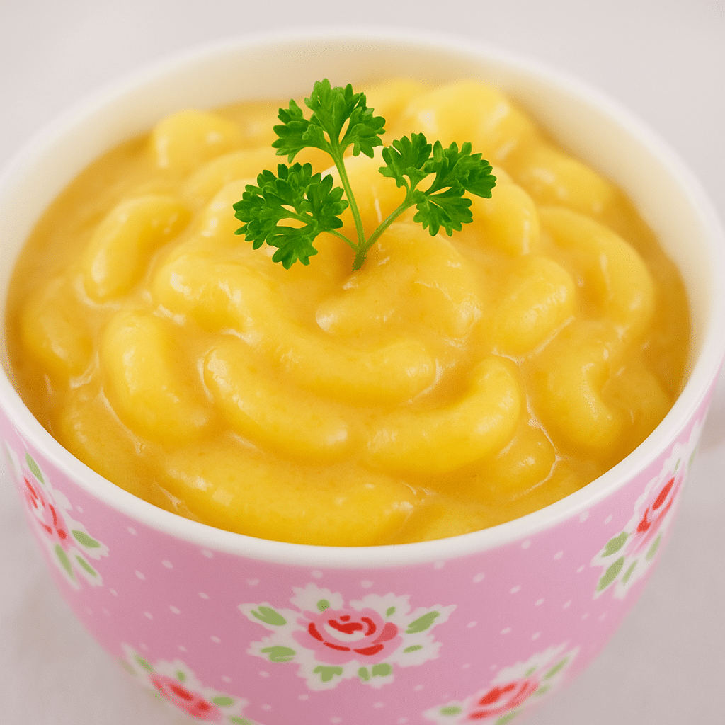 Finished creamy mac and cheese in mug
