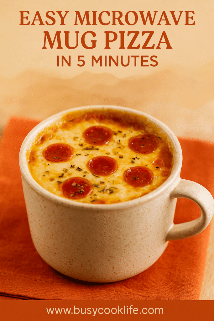 Easy microwave mug pizza in 5 minutes – Pinterest pin design