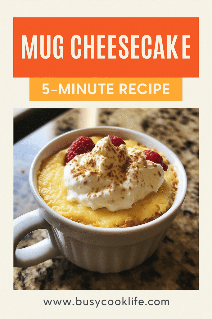 Pinterest pin for 5-minute mug cheesecake recipe