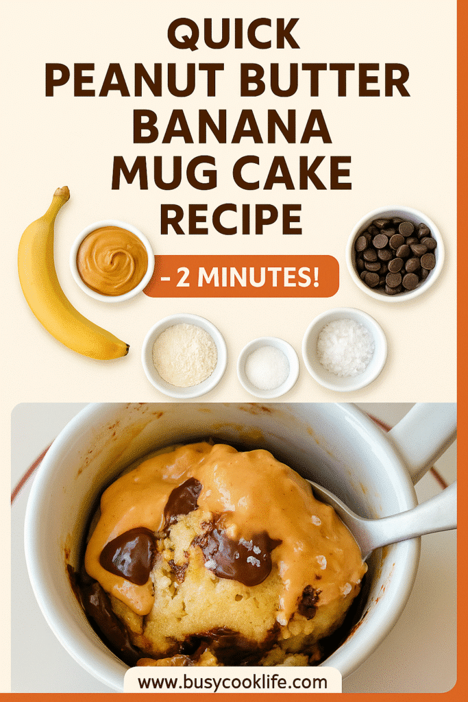 Quick peanut butter banana mug cake recipe pin