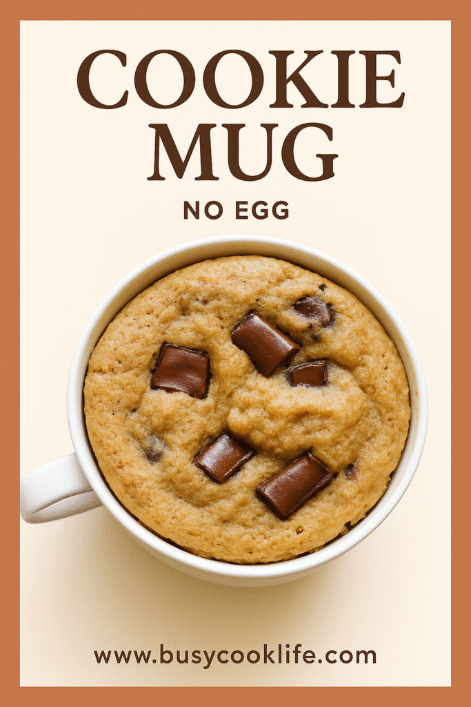 Pinterest pin for cookie mug recipe no egg