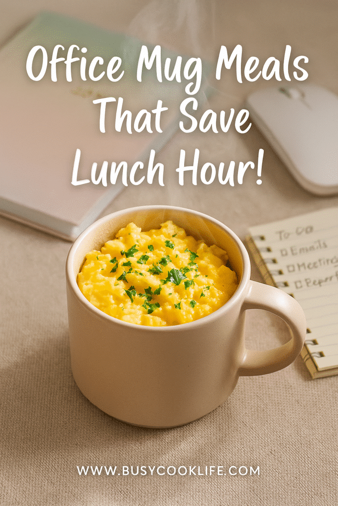 Office Mug Meals: Quick Microwave Recipes for Work Comfort 11 Microwave mug meal in cozy office