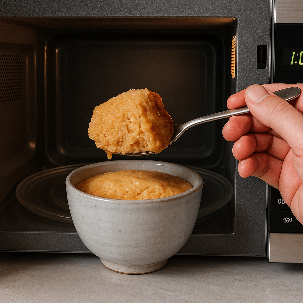 Mug pancake in microwave cooking