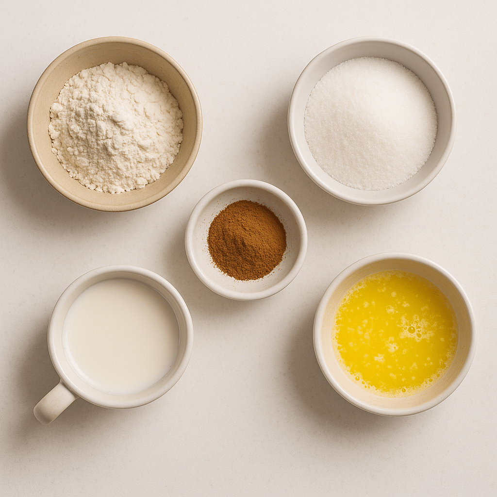 Ingredients for snickerdoodle mug cake laid out on white counter