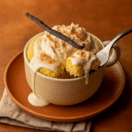 Served sugar cookie mug cake with vanilla glaze