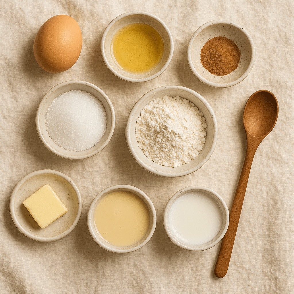 Ingredients for tres leches mug cake laid out on kitchen counter