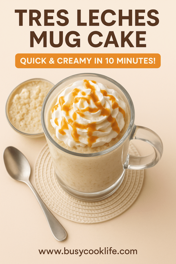 Pinterest graphic for tres leches mug cake recipe
