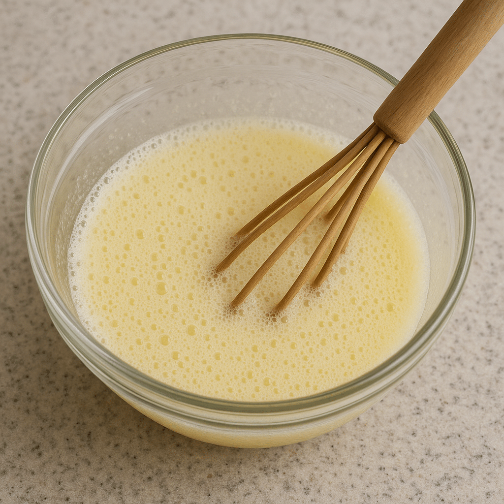 Whisked egg, oil, and sugar mixture for mug cake