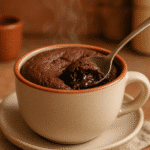 vegan mug cake in a cozy ceramic mug