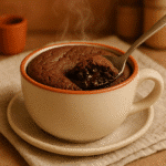 warm vegan mug cake ready to eat