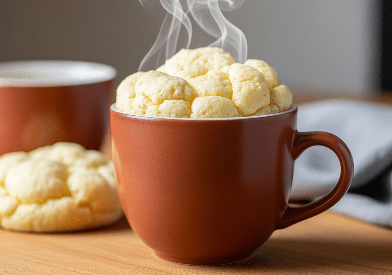 3 ingredient protein mug cake vanilla recipe finished in ceramic mug