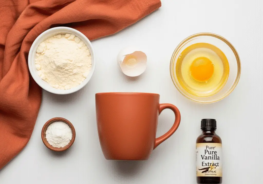 3 ingredient protein mug cake vanilla ingredients - protein powder egg vanilla extract