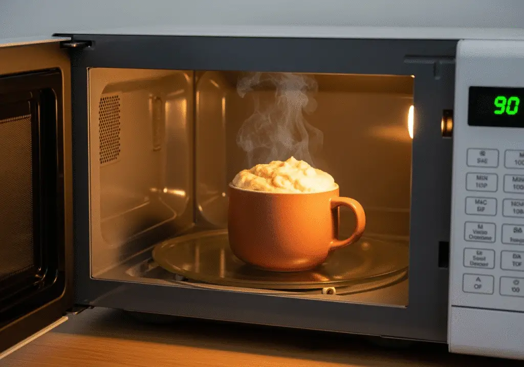 3 ingredient protein mug cake vanilla cooking in microwave for 90 seconds