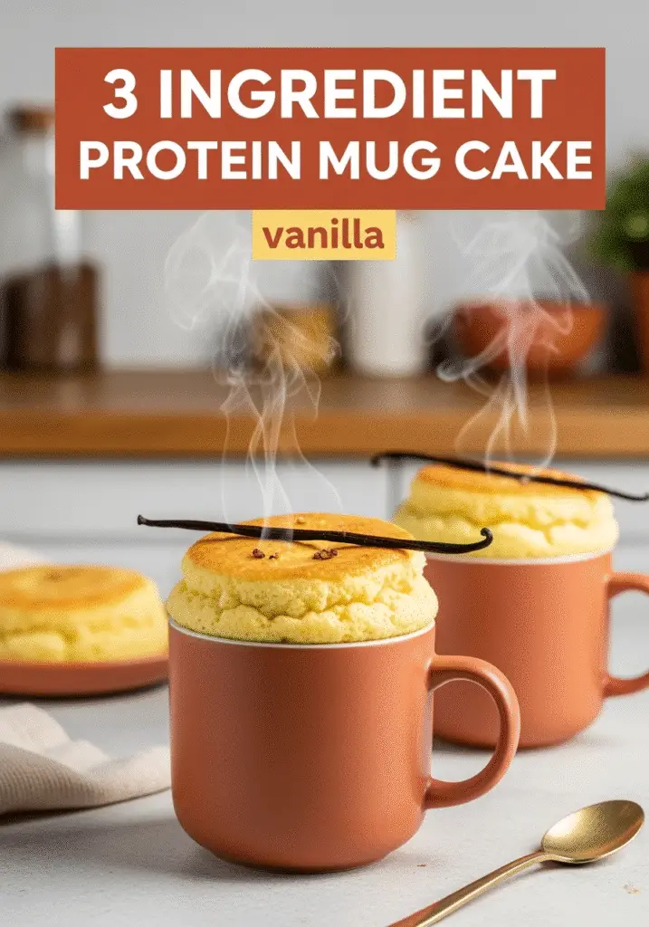 3 ingredient protein mug cake vanilla Pinterest recipe pin