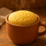 Perfect 90-second mug cake with golden fluffy texture in ceramic mug