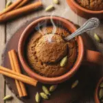 Chai spice mug cake with warm spices and steam