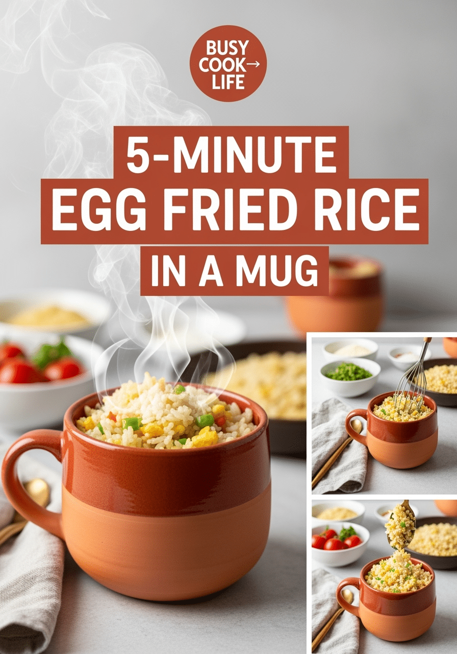 Pinterest pin for 5-minute egg fried rice in a mug recipe
