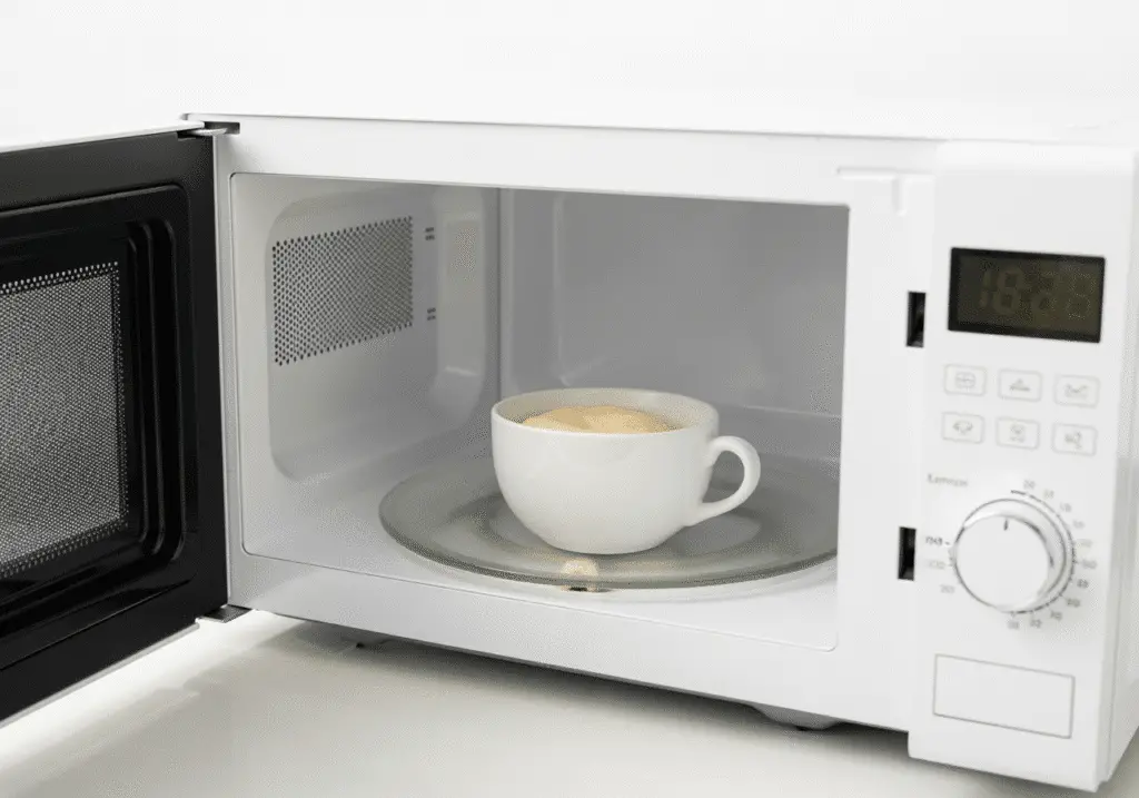 Microwave mug donut cooking in microwave for 2 minutes