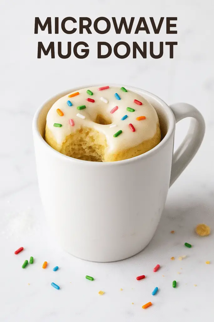 Pinterest microwave mug donut recipe pin with text overlay space
